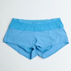 Oiselle Roga Shorts Womens 8 Aqua Blue Zipper Waist Pocket Lined Gym Workout